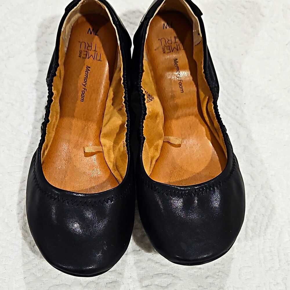 Time and Tru Women’s Size 7W Black Memory Foam Ballet Flats Slip On